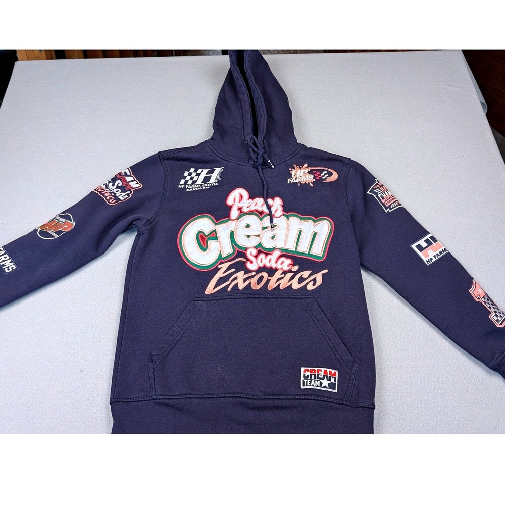 HP Farms Peach Cream Soda Exotics Hoodie Navy Blue Small Streetwear Sweatshirt